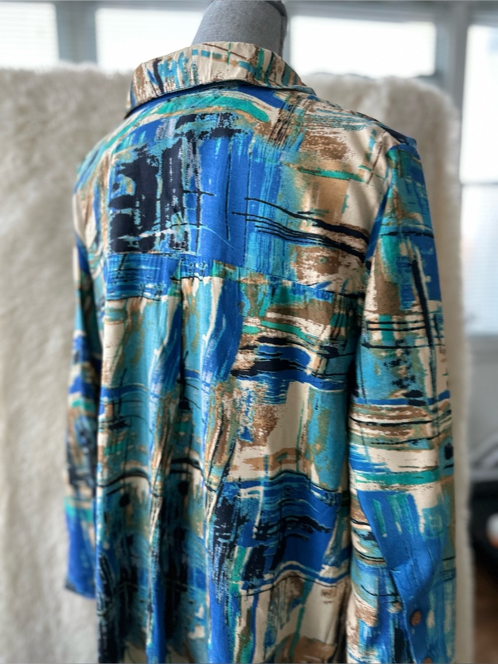 Asymmetrical Swing Dress in a Beautiful Blue Abstract Watercolors Palette - Picture 9 of 15
